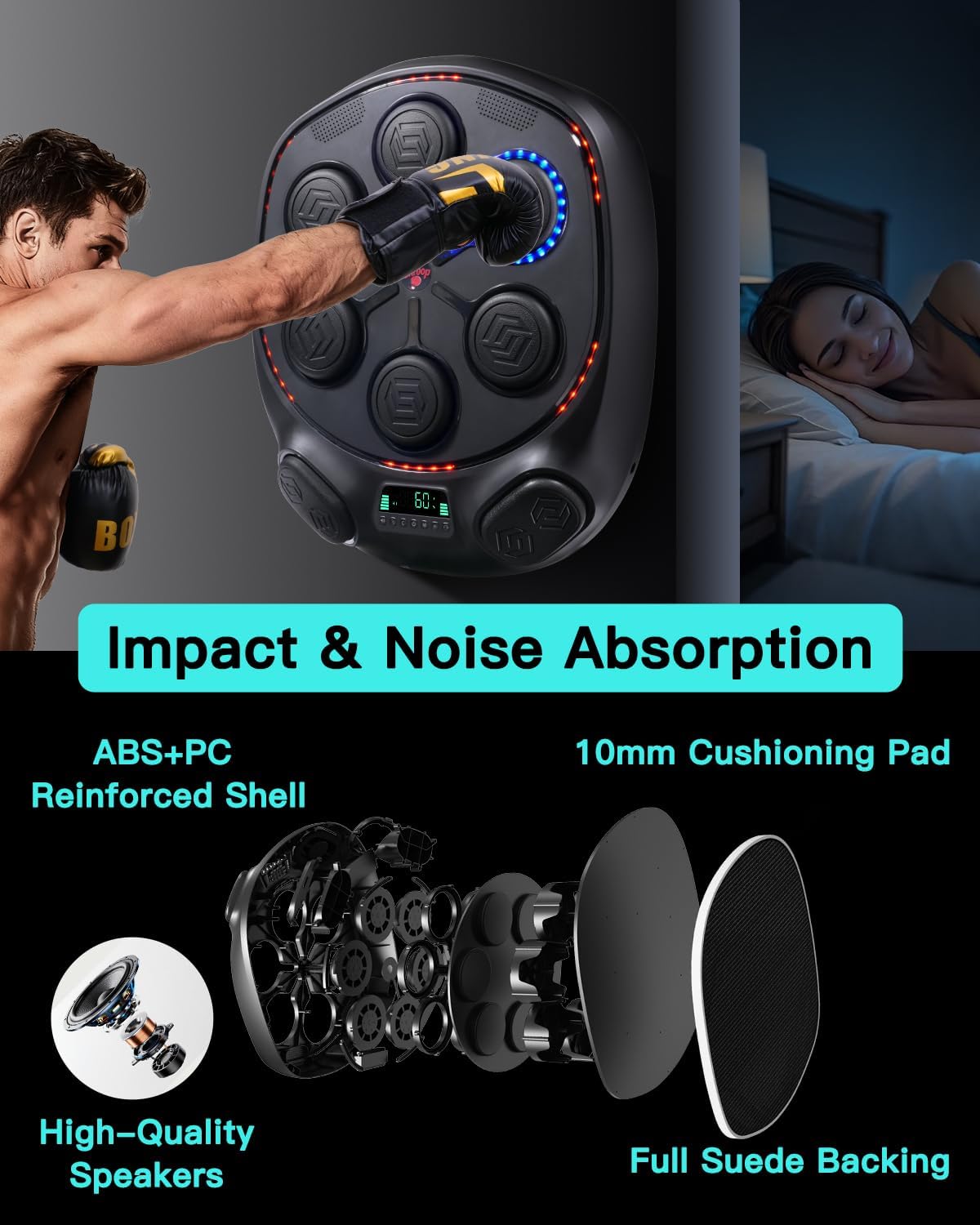 shroop Music Boxing Machine for Adults & Kids — Wall-Mounted Interactive Bluetooth Punch Trainer, High-Sensitivity, Rhythm Adaptation, 6/8 Targets, Ideal for Home, Office, and Gym Use